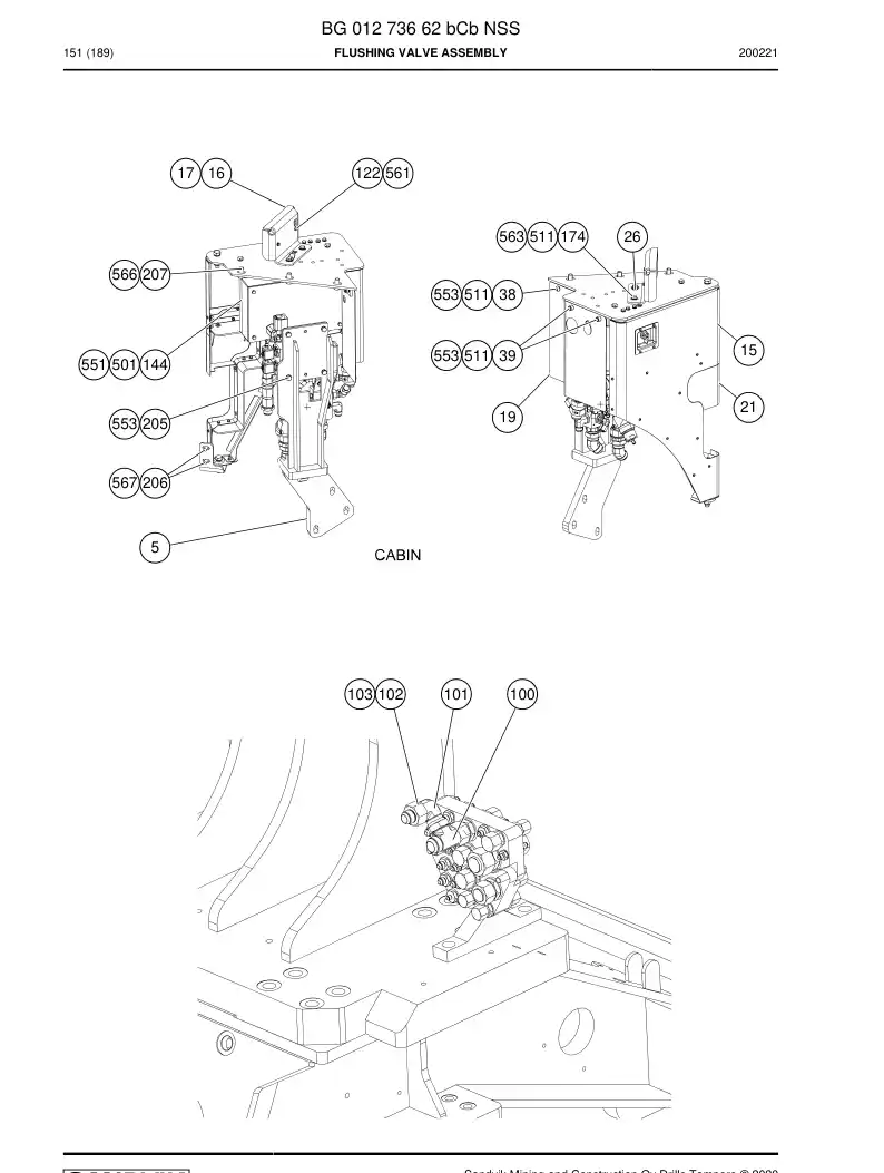 BG01273662b BG 012 736 62b Flushing Valve Assembly - Sandvik Technical Drawing