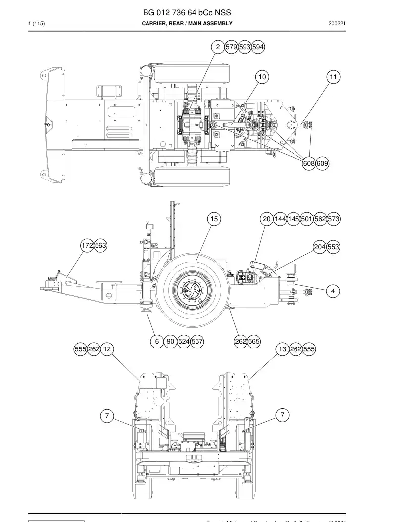BG01273664b BG 012 736 64b Carrier, Rear - Sandvik Technical Drawing