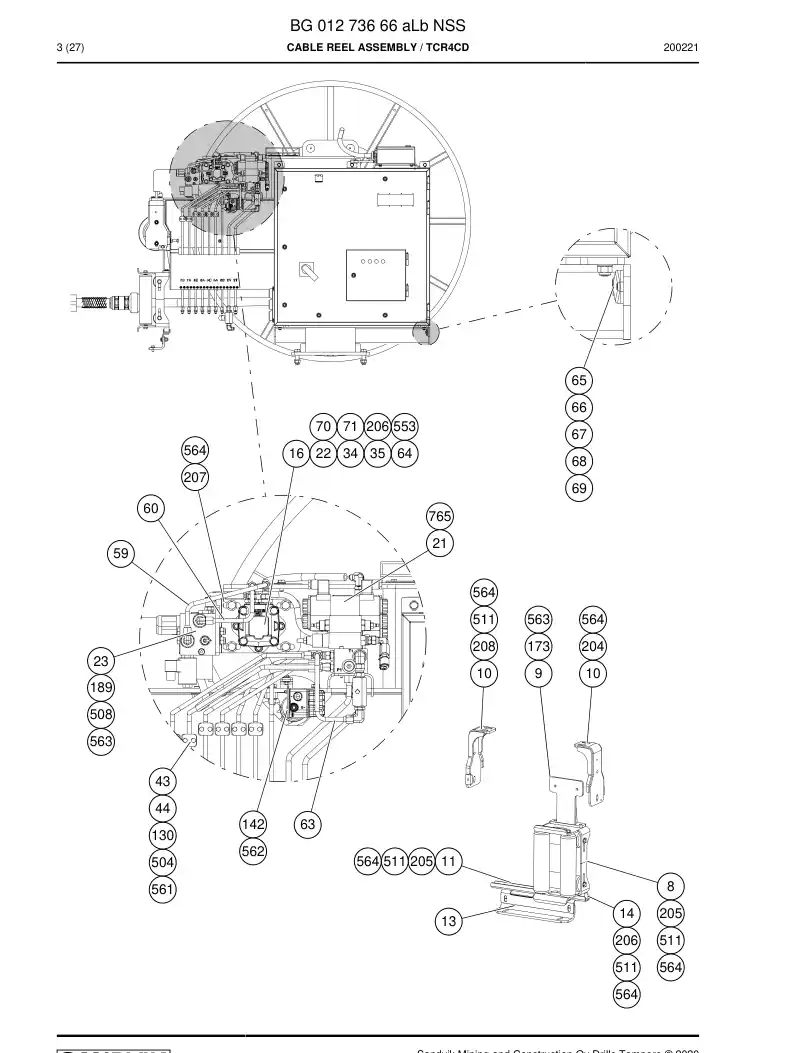 BG01273666a BG 012 736 66a Cable Reel Assembly - Sandvik Technical Drawing