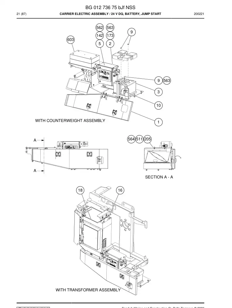 BG01273675b BG 012 736 75b Carrier Electric Assembly - Sandvik Technical Drawing