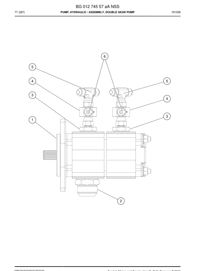 BG01274557a BG 012 745 57a Pump, Hydraulic - Sandvik Technical Drawing