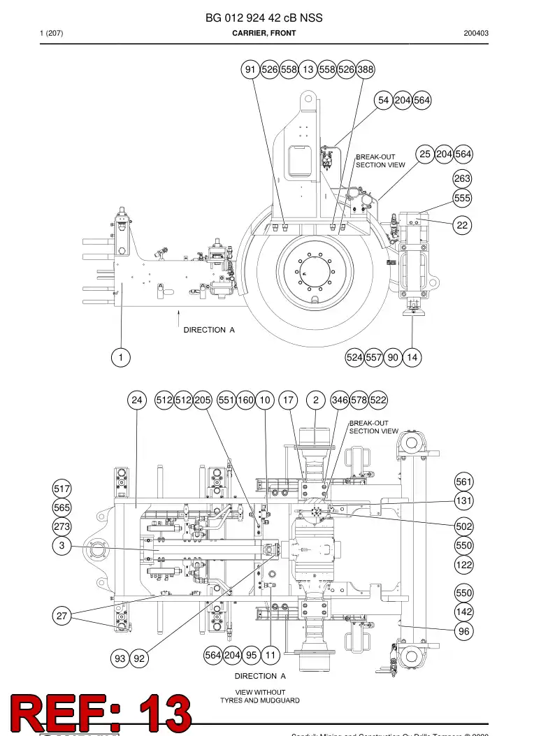 BG01274590a BG 012 745 90a Support, Boom - Sandvik Technical Drawing
