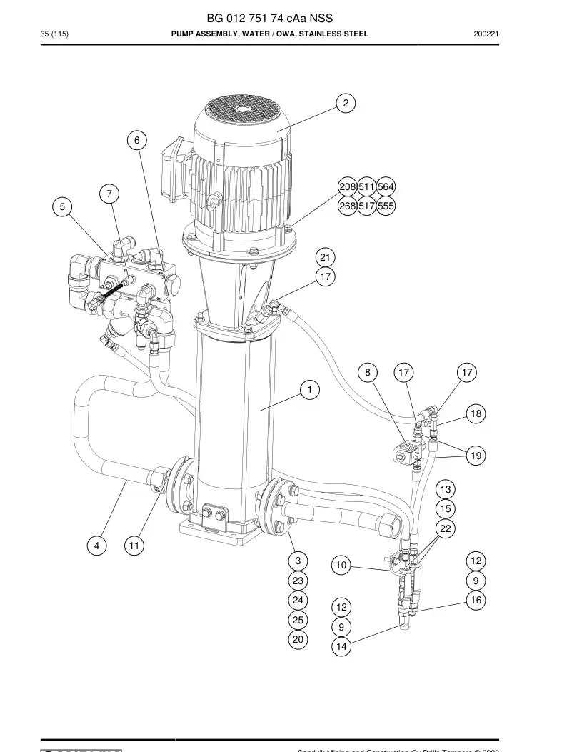 BG01275174c BG 012 751 74c Pump Assembly, Water - Sandvik Technical Drawing