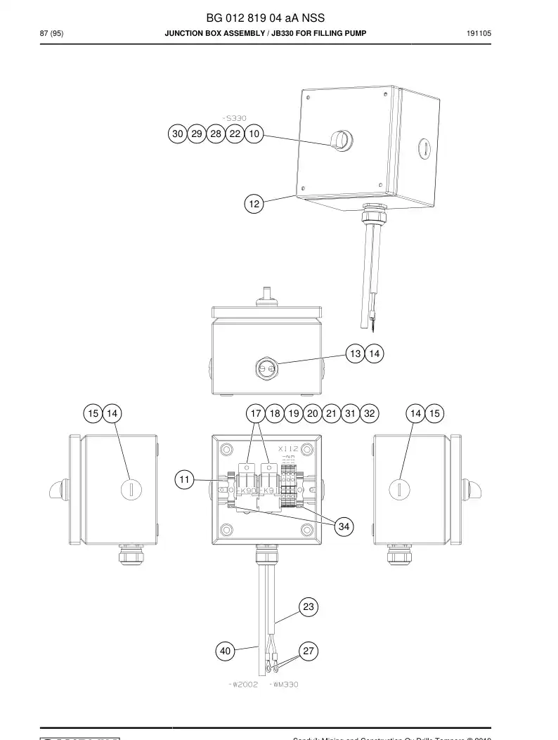 BG01281904a BG 012 819 04a Junction Box Assembly - Sandvik Technical Drawing