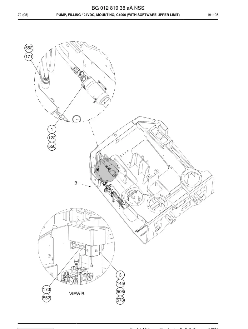 BG01281938a BG 012 819 38a Pump, Filling - Sandvik Technical Drawing