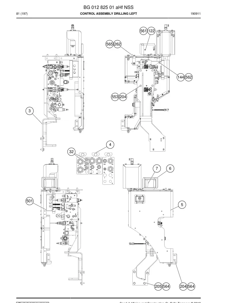 BG01282501a BG 012 825 01a Control Assembly Drilling left - Sandvik Technical Drawing
