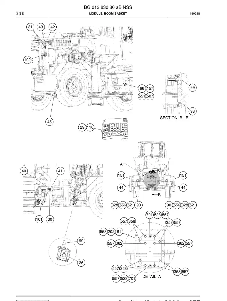 BG01283080a BG 012 830 80a Module, Boom Basket - Sandvik Technical Drawing