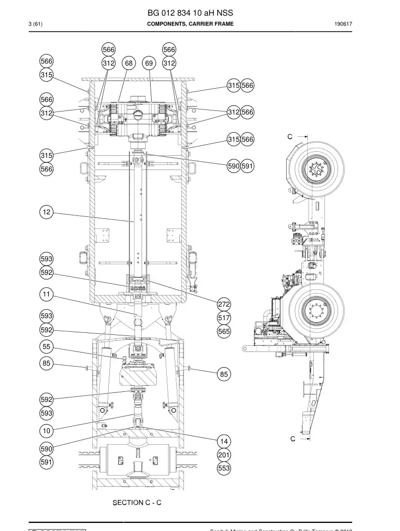 BG01283410a BG 012 834 10a Components, Carrier Frame - Sandvik Technical Drawing