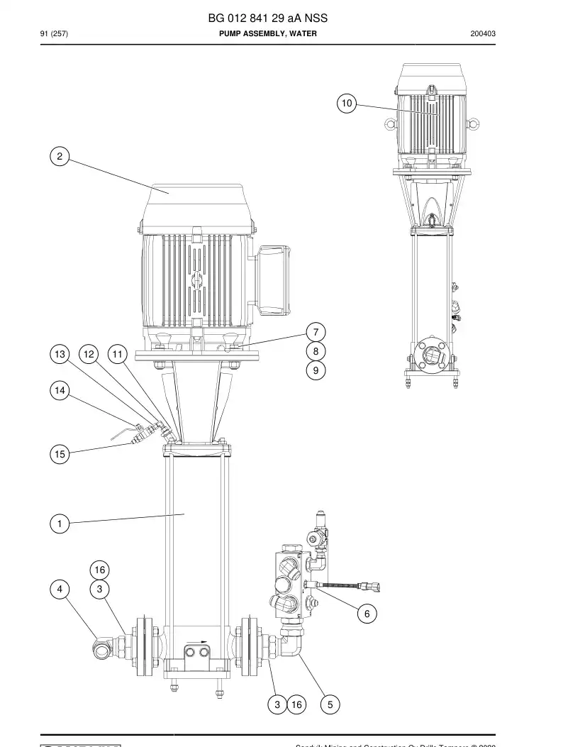 BG01284129a BG 012 841 29a Pump Assembly, Water - Sandvik Technical Drawing