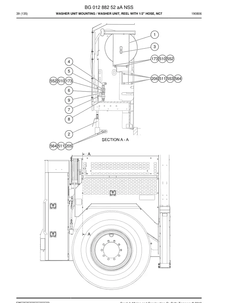 BG01288252a BG 012 882 52a Washer Unit mounting - Sandvik Technical Drawing