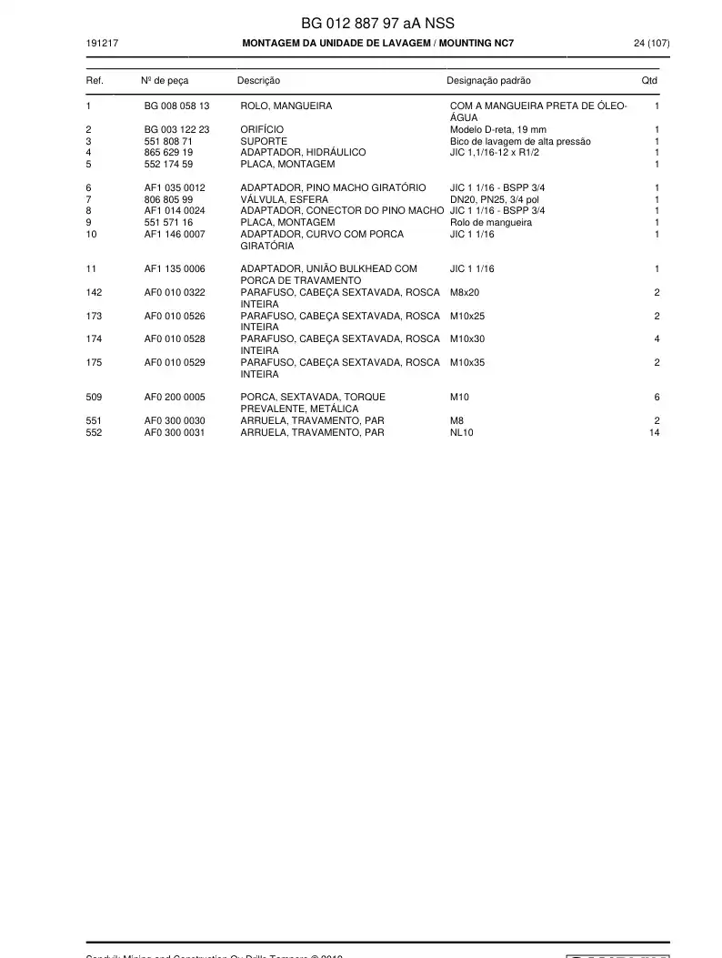 BG01288797a BG 012 887 97a MONTAGEM DA UNITE DE LAVAGEM - Sandvik Technical Drawing