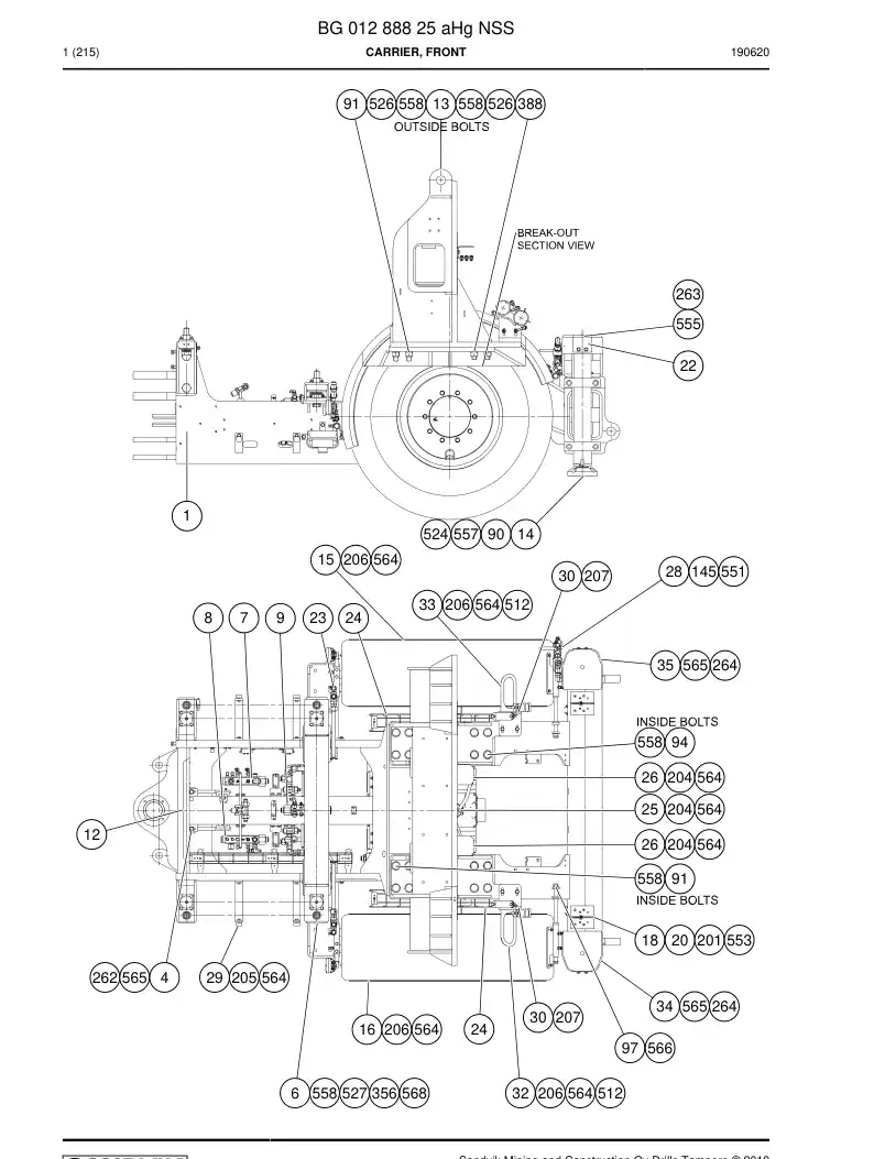 BG01288825a BG 012 888 25a Carrier, Front - Sandvik Technical Drawing