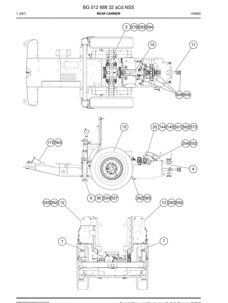 BG01288832a BG 012 888 32a Rear Carrier - Sandvik Technical Drawing