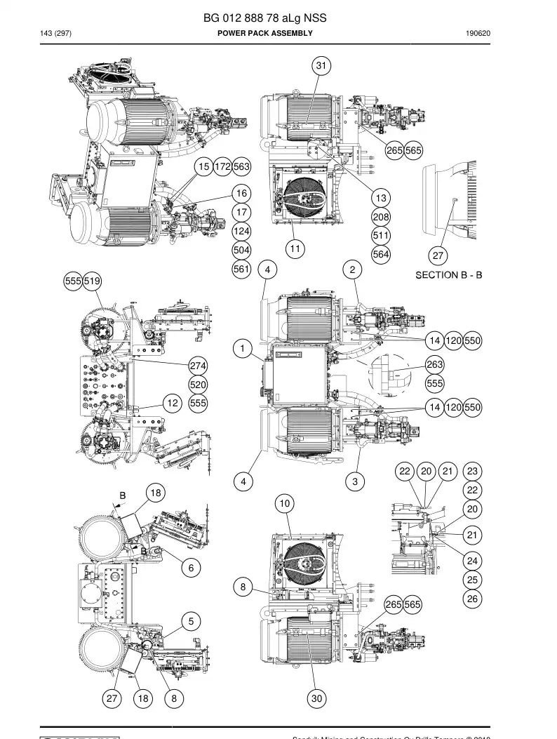 BG01288878a BG 012 888 78a Power Pack Assembly - Sandvik Technical Drawing