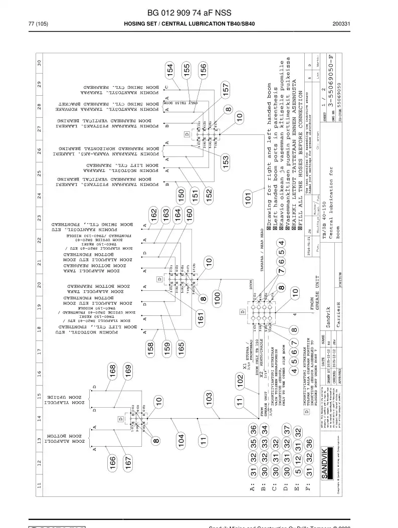 BG01290974a BG 012 909 74a Hosing Set - Sandvik Technical Drawing