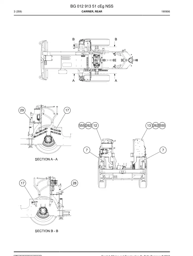 BG01291351c BG 012 913 51c Carrier, Rear - Sandvik Technical Drawing