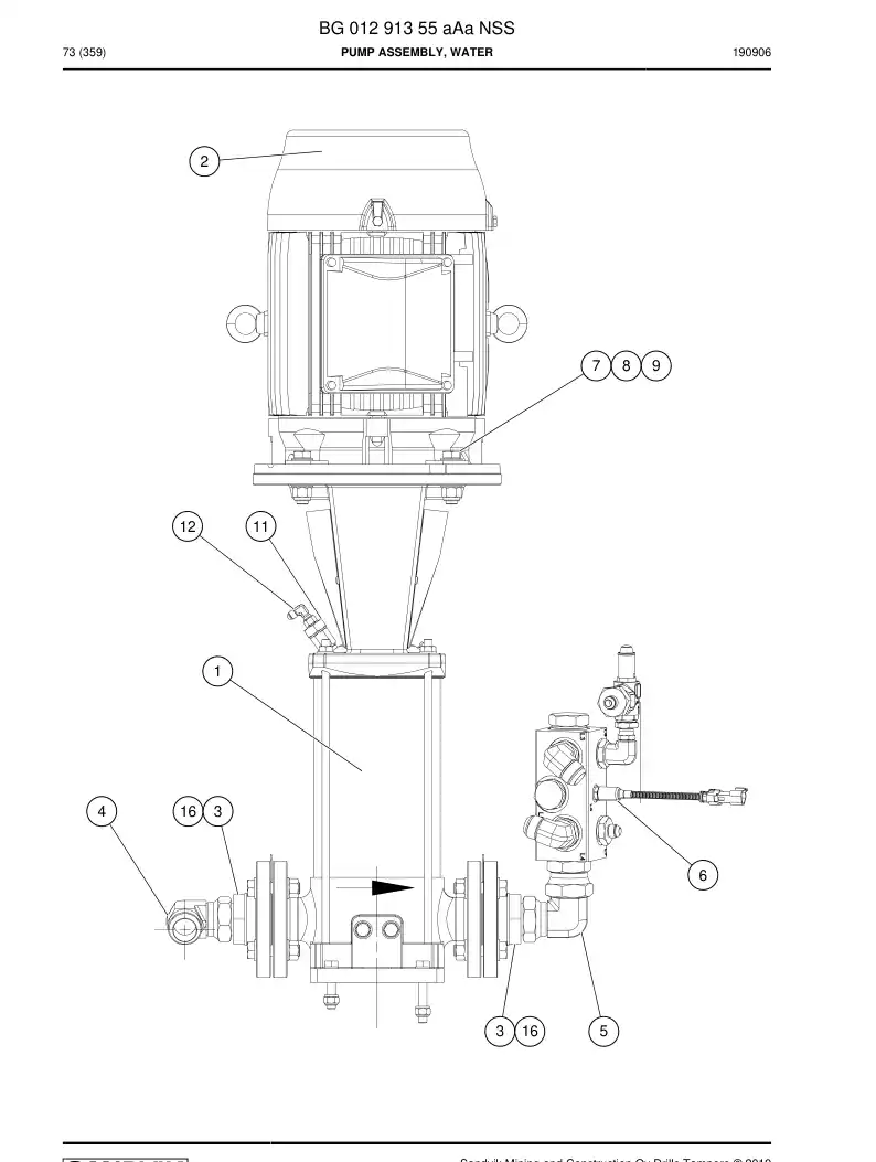 BG01291355a BG 012 913 55a Pump Assembly, Water - Sandvik Technical Drawing
