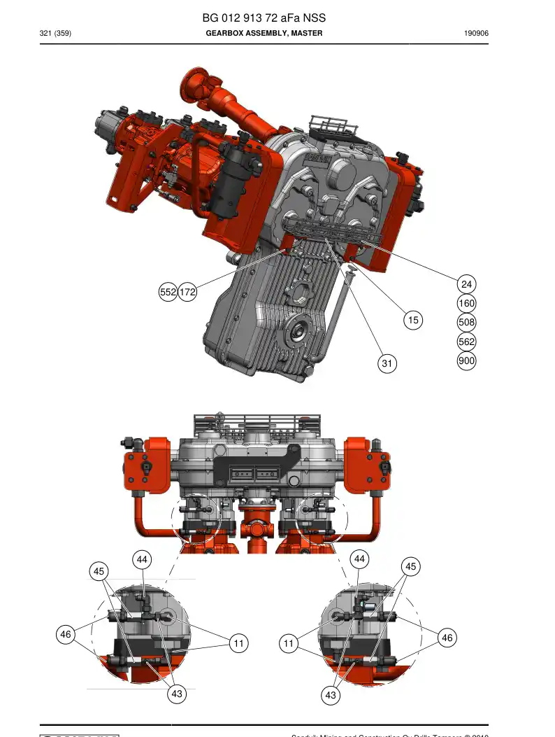 BG01291372a BG 012 913 72a Gearbox Assembly, Master - Sandvik Technical Drawing