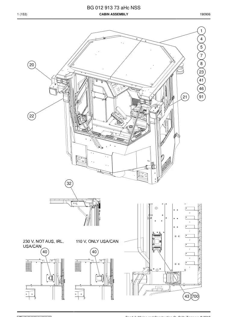 BG01291373a BG 012 913 73a Cabin Assembly - Sandvik Technical Drawing