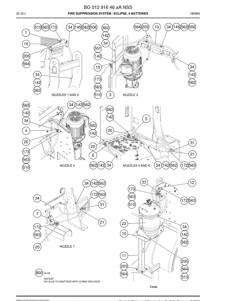 BG01291646a BG 012 916 46a Fire Suppression System - Sandvik Technical Drawing