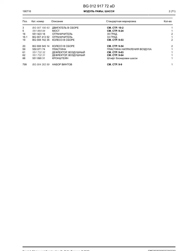 BG01291772a BG 012 917 72a Frame Module, Carrier - Sandvik Technical Drawing