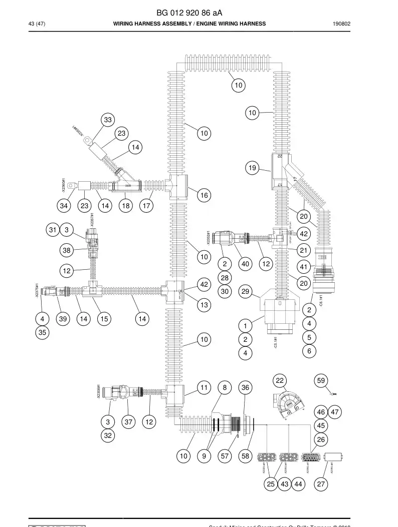 BG01292086a BG 012 920 86a Wiring Harness Assembly - Sandvik Technical Drawing