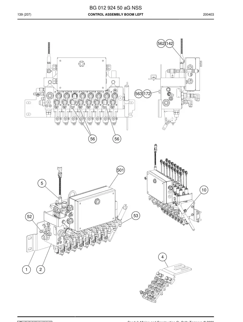BG01292450a BG 012 924 50a Control Assembly Boom left - Sandvik Technical Drawing