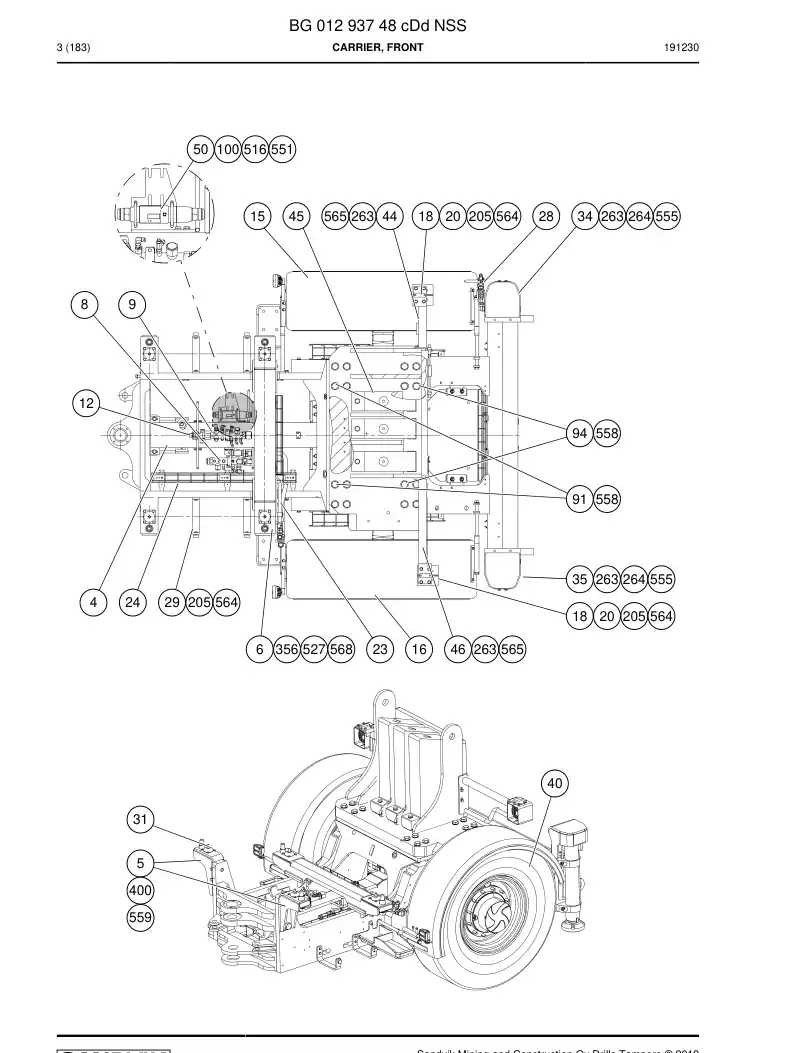 BG01293748c BG 012 937 48c Carrier, Front - Sandvik Technical Drawing
