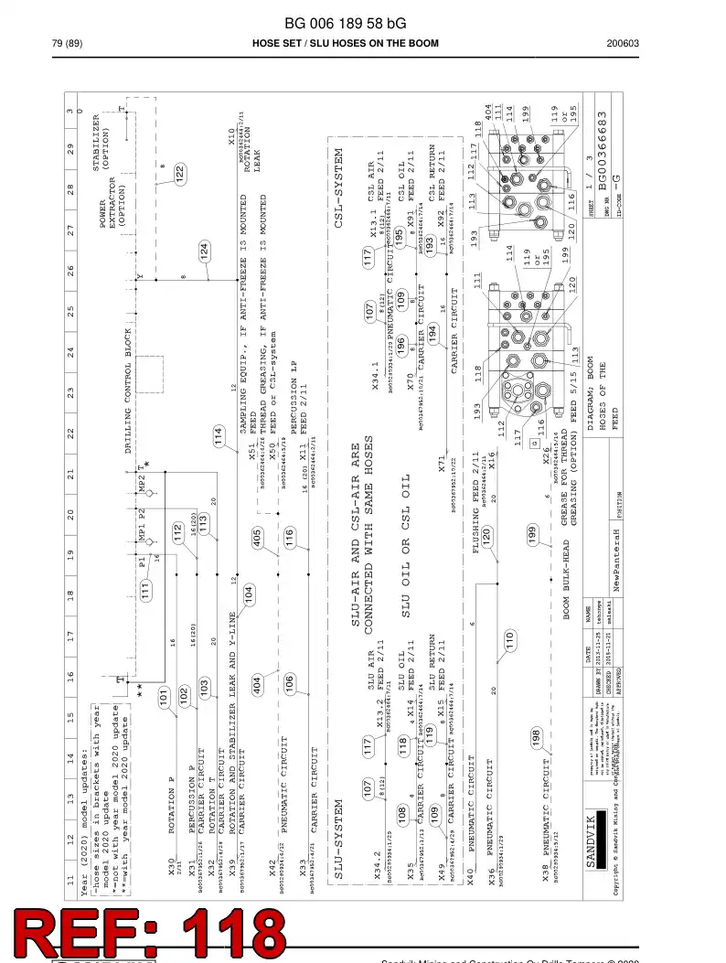 BG01295988a BG 012 959 88a Hose Assembly, Hydraulic - Sandvik Technical Drawing