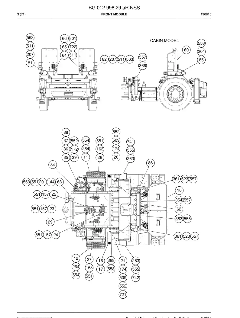 BG01299829a BG 012 998 29a Front module - Sandvik Technical Drawing