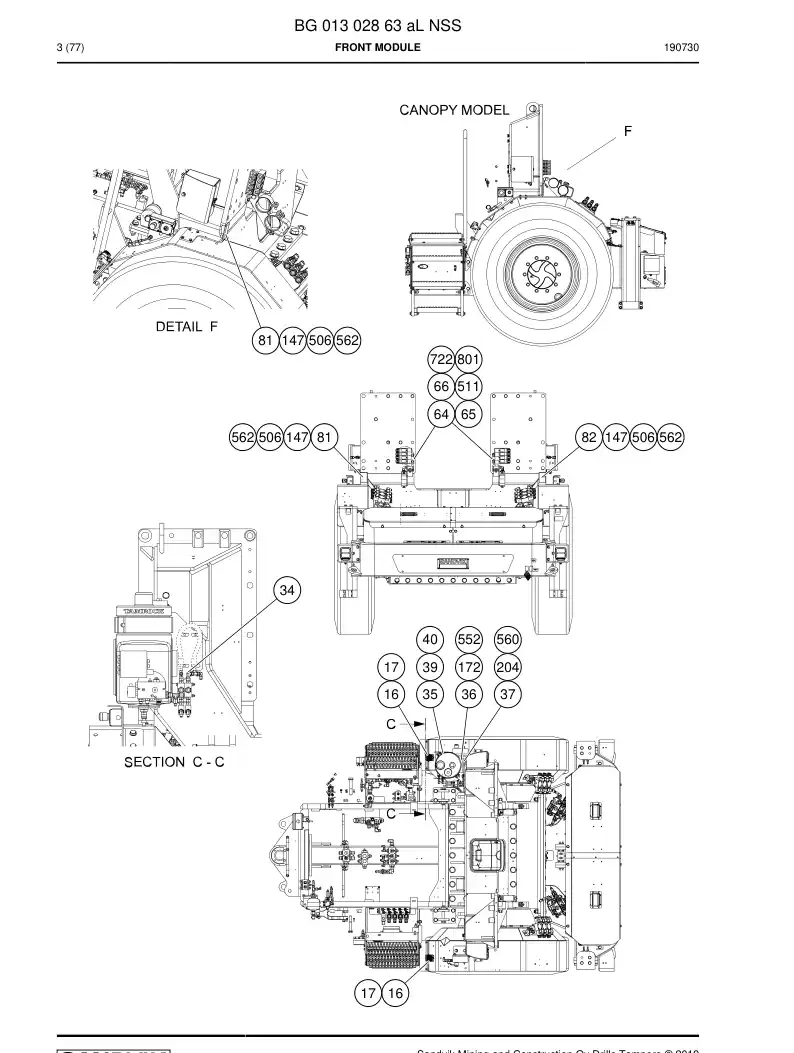 BG01302863a BG 013 028 63a Front module - Sandvik Technical Drawing