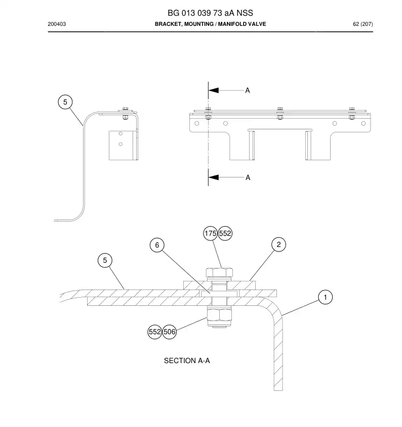 BG01303973a BG 013 039 73a Bracket, Mounting - Sandvik Technical Drawing
