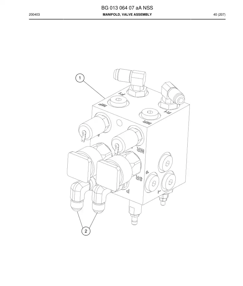BG01306407a BG 013 064 07a Manifold, Valve Assembly - Sandvik Technical Drawing