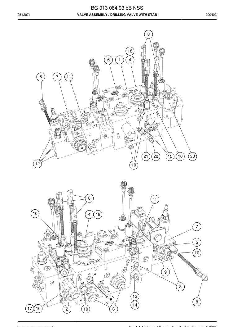 BG01308493b BG 013 084 93b Valve Assembly - Sandvik Technical Drawing