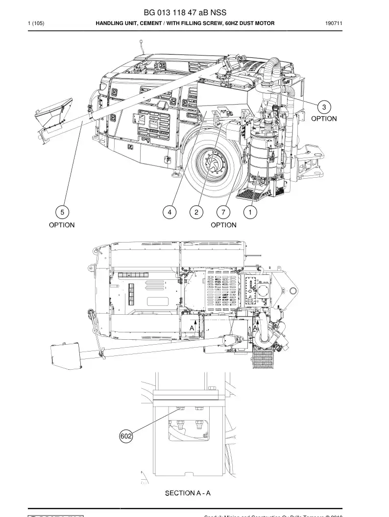 BG01311847a BG 013 118 47a Handling Unit, Cement - Sandvik Technical Drawing