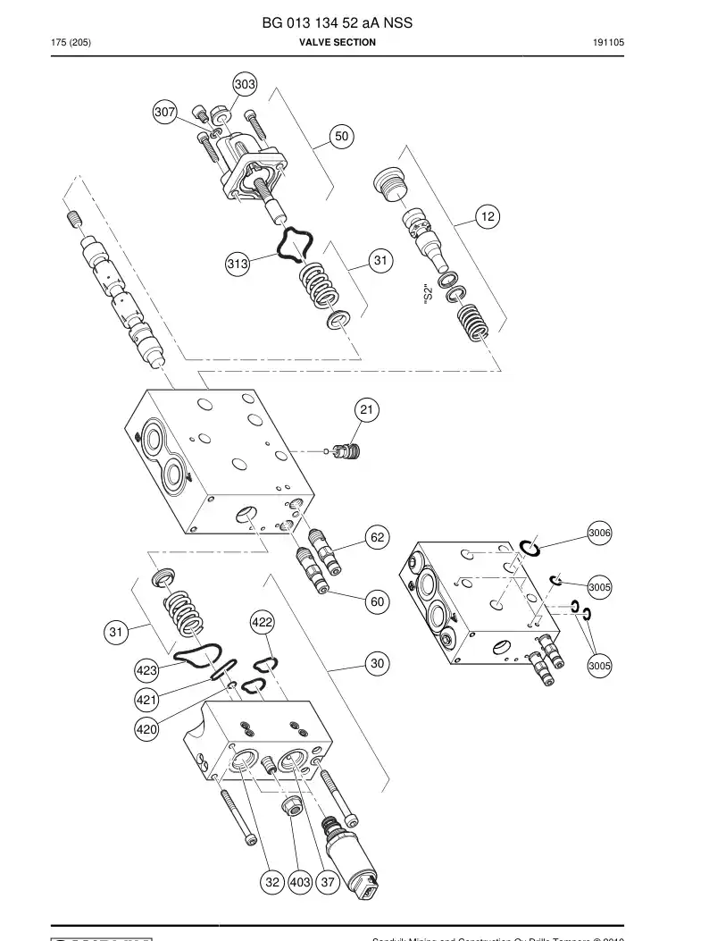 BG01313452a BG 013 134 52a Valve Section - Sandvik Technical Drawing