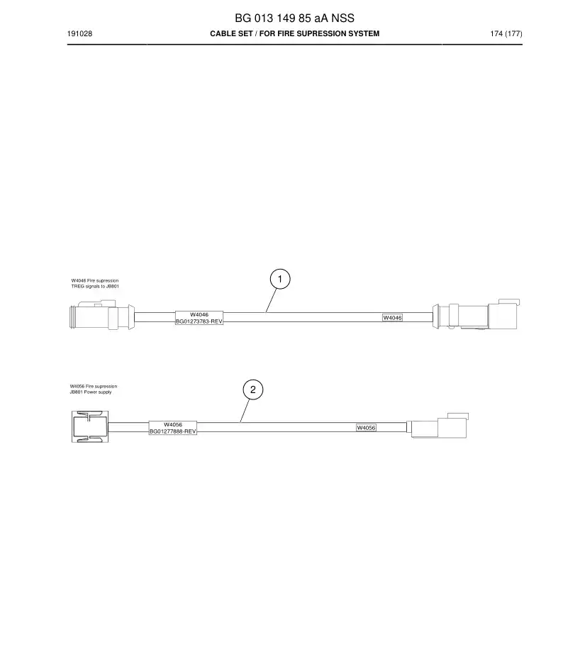 BG01314985a BG 013 149 85a Cable Set - Sandvik Technical Drawing