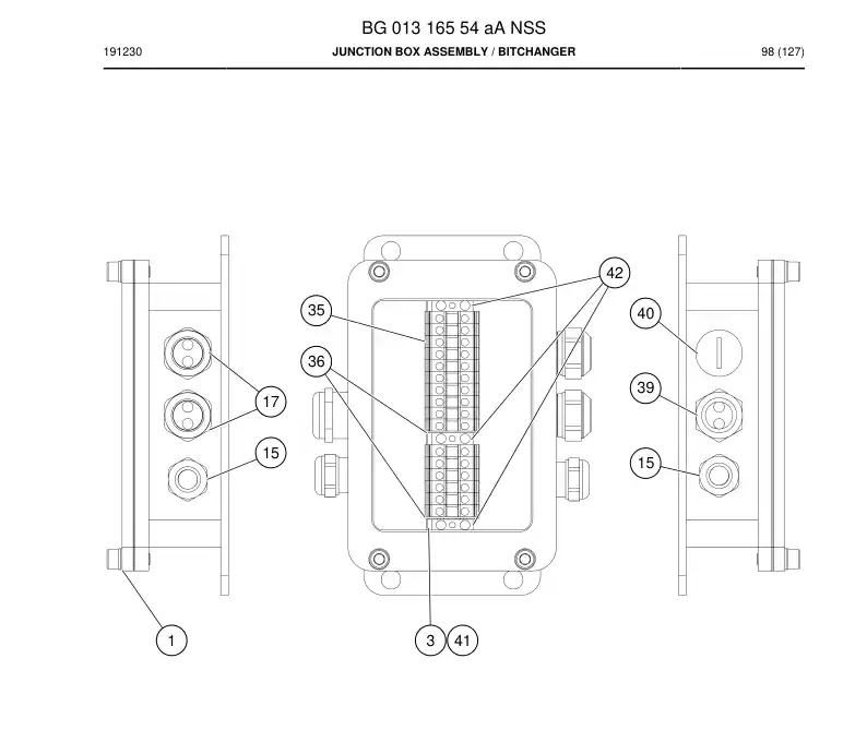 BG01316554a BG 013 165 54a Junction box assembly - Sandvik Technical Drawing
