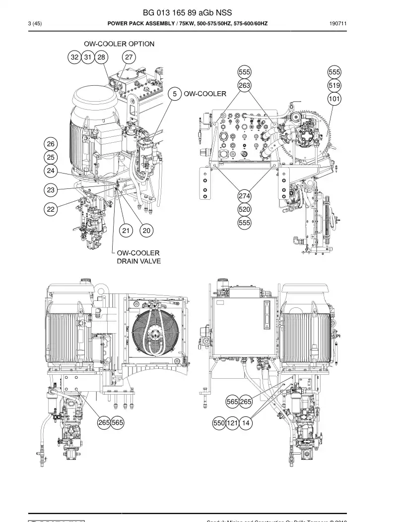 BG01316589a BG 013 165 89a Power Pack Assembly - Sandvik Technical Drawing
