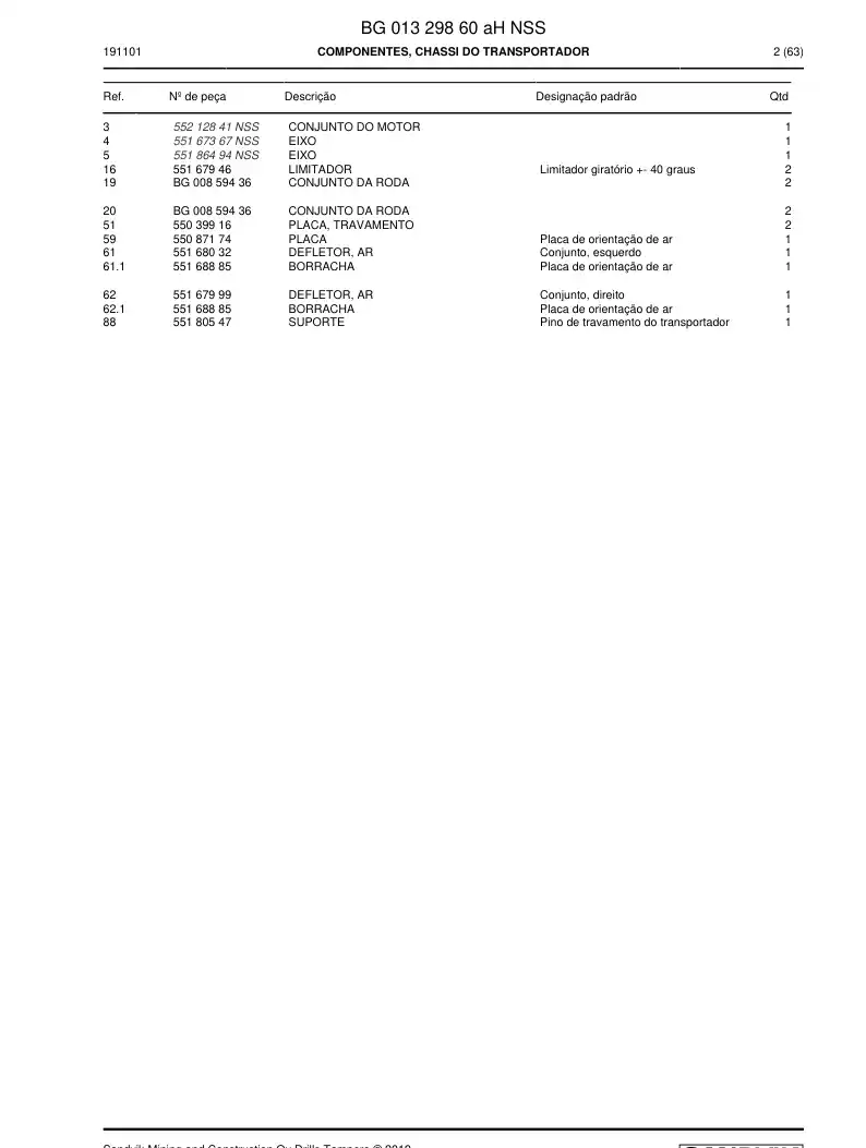 BG01329860a BG 013 298 60a COMPONENTS, CHASSI DO TRANSPORTADOR - Sandvik Technical Drawing