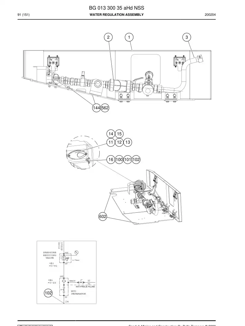 BG01330035a BG 013 300 35a Water Regulation Assembly - Sandvik Technical Drawing