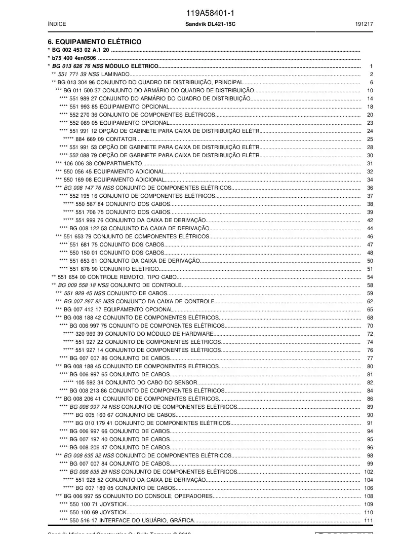 BG01330496a BG 013 304 96a ASSEMBLY DO QUADRO DE DISTRIBUIO, PRINCIPAL - Sandvik Technical Drawing