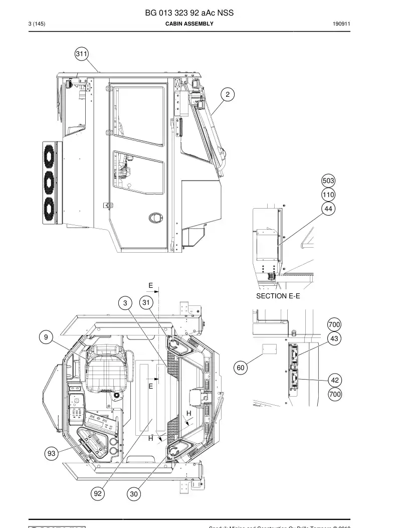 BG01332392a BG 013 323 92a Cabin Assembly - Sandvik Technical Drawing
