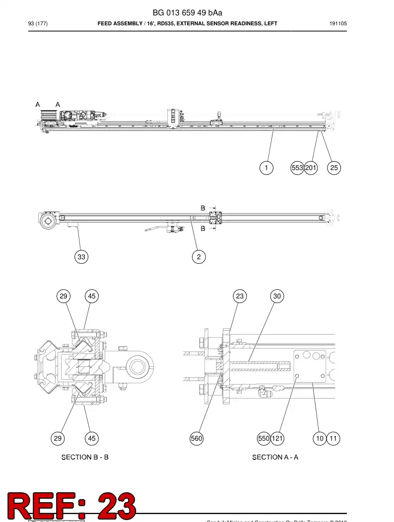BG01333873a BG 013 338 73a Frame, Rear - Sandvik Technical Drawing