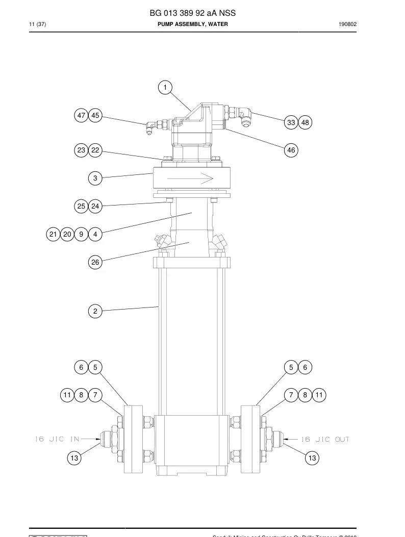 BG01338992a BG 013 389 92a Pump Assembly, Water - Sandvik Technical Drawing