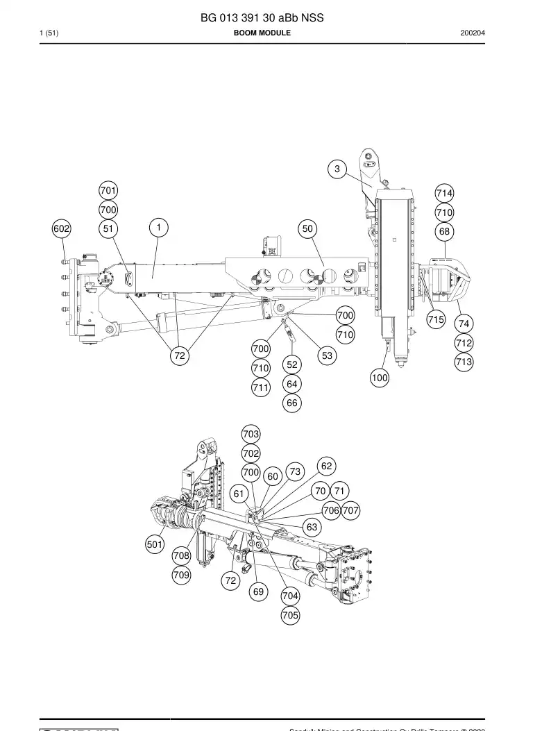 BG01339130a BG 013 391 30a Boom Module - Sandvik Technical Drawing