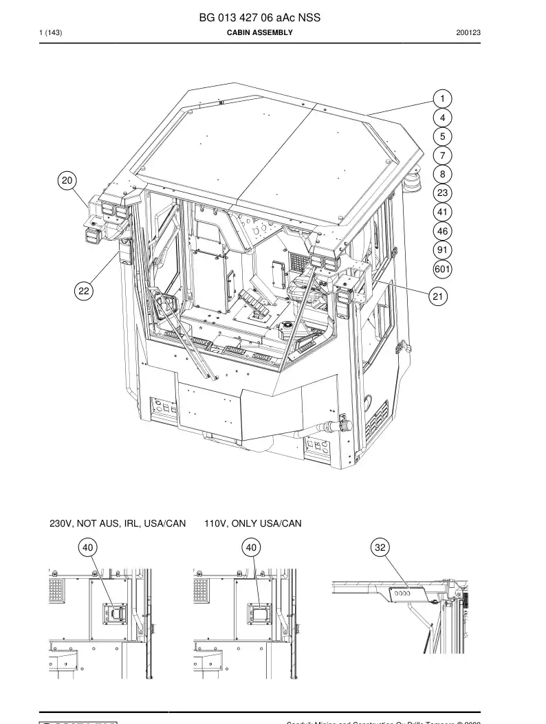 BG01342706a BG 013 427 06a Cabin Assembly - Sandvik Technical Drawing