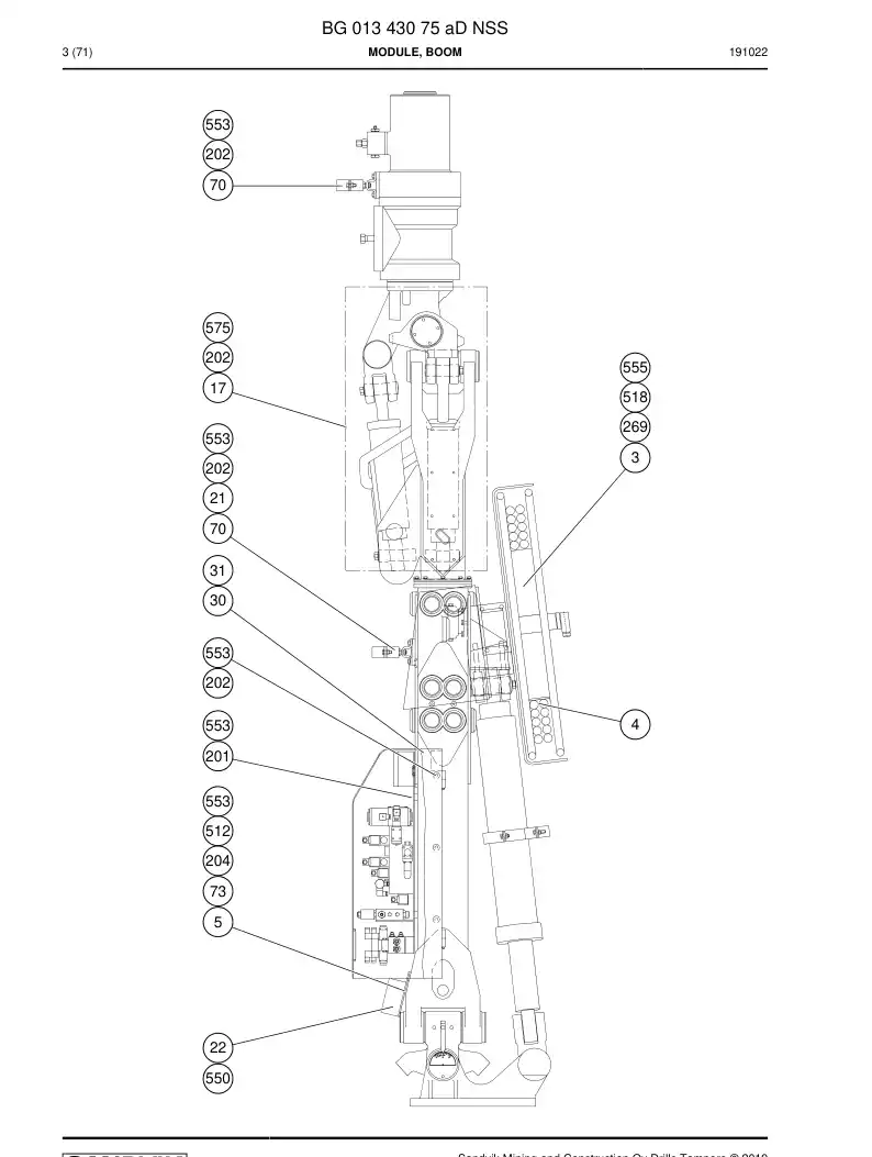 BG01343075a BG 013 430 75a Module, Boom - Sandvik Technical Drawing
