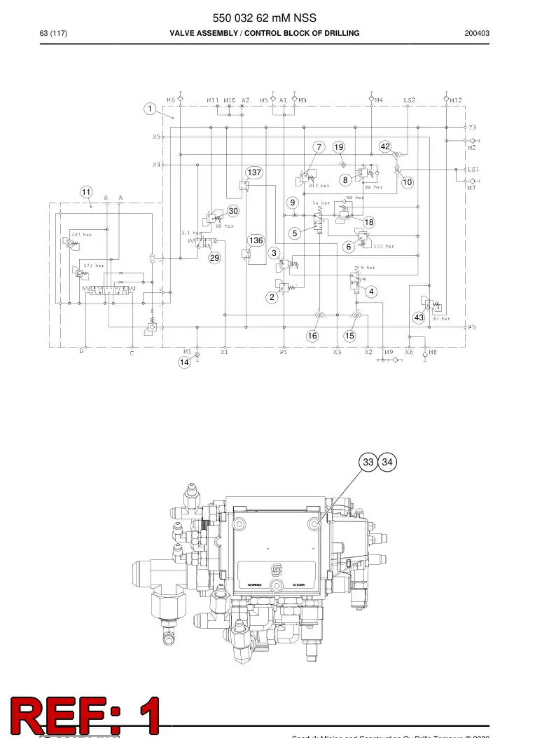 BG01343357a BG 013 433 57a Block, Valve - Sandvik Technical Drawing