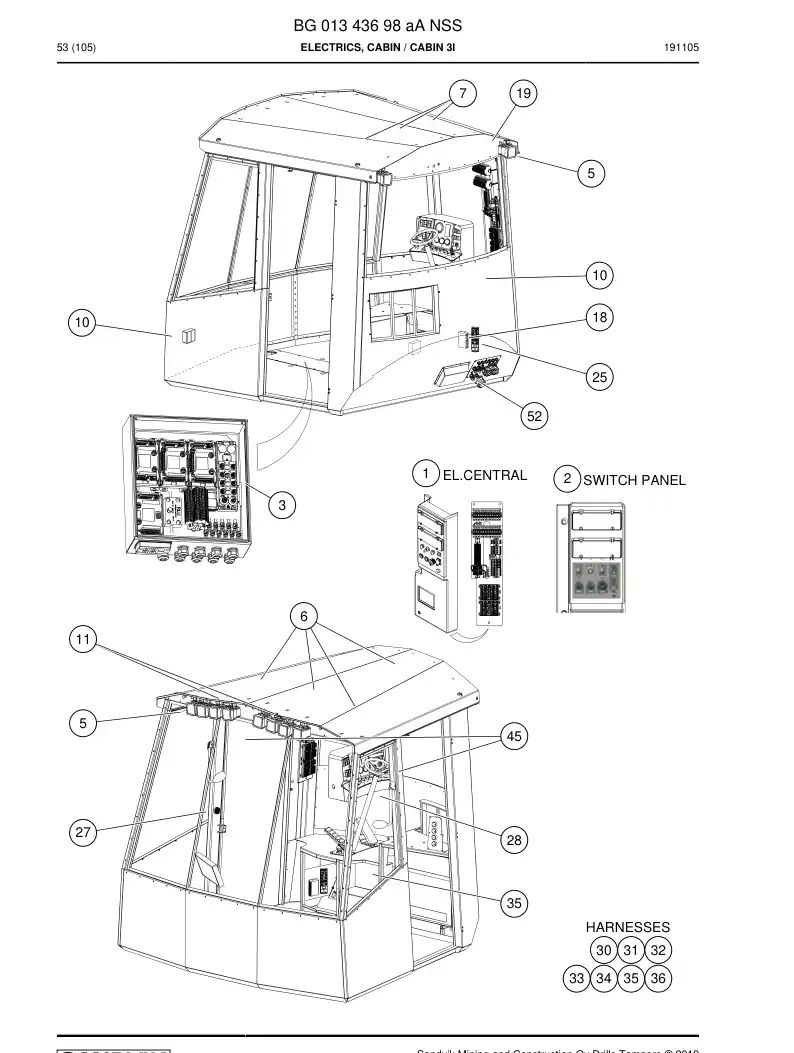BG01343698a BG 013 436 98a Electrics, Cabin - Sandvik Technical Drawing